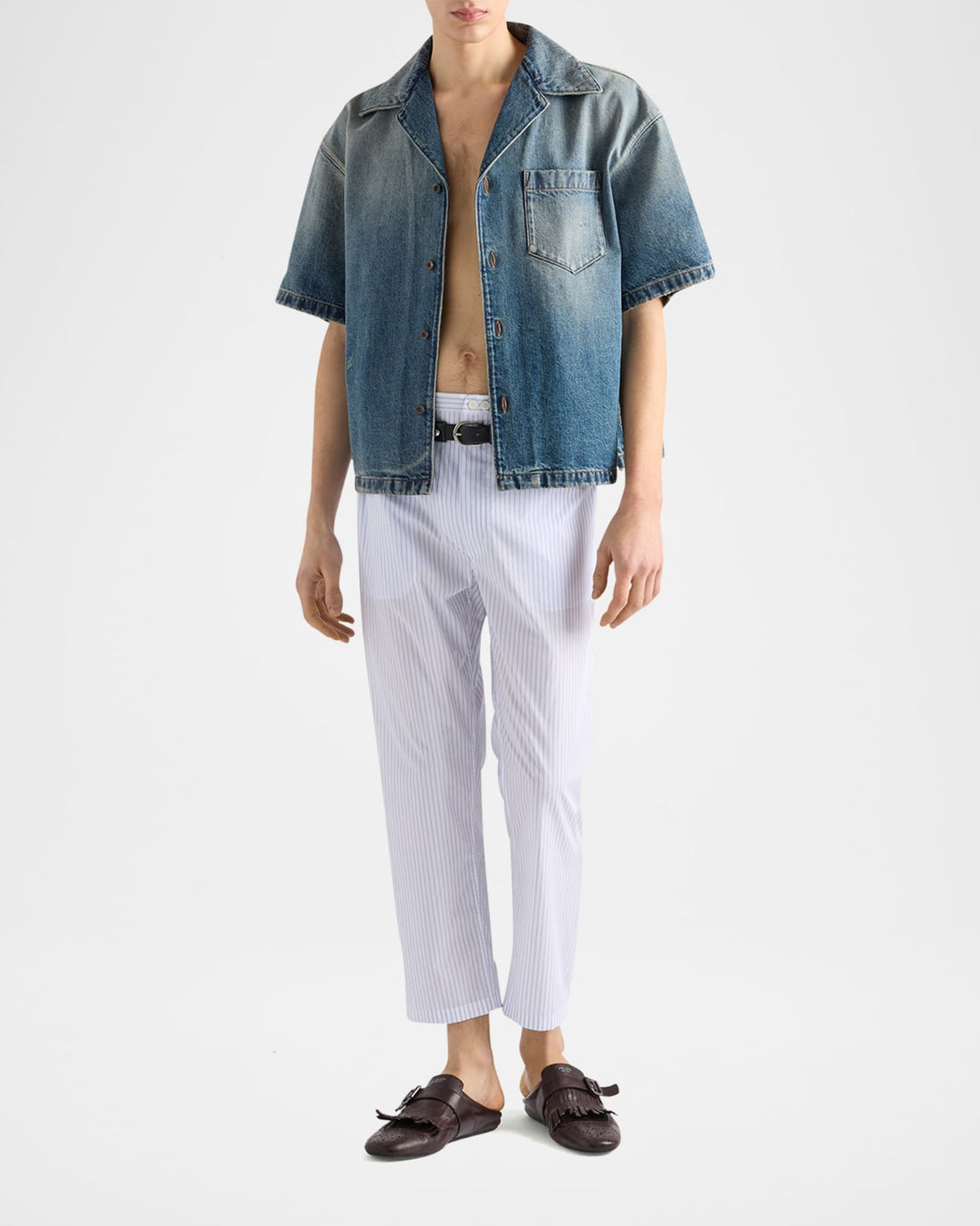 Men's Denim Boxy-Fit Bowling Shirt